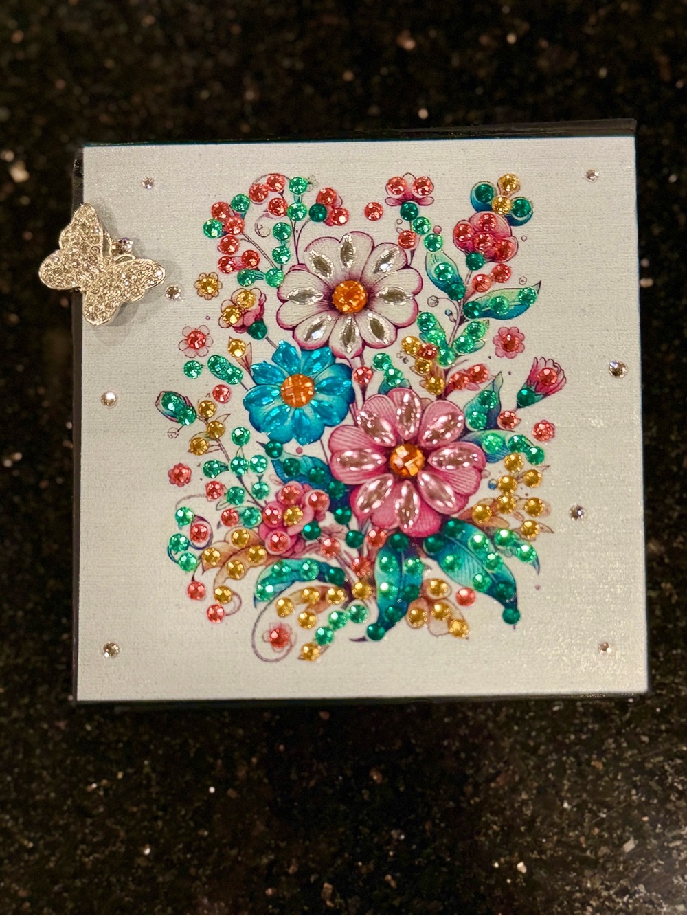 Sparkly Floral Desk Set - Crystal Accented Note Holder with Coaster & Bling Pen - Picture 4 of 10